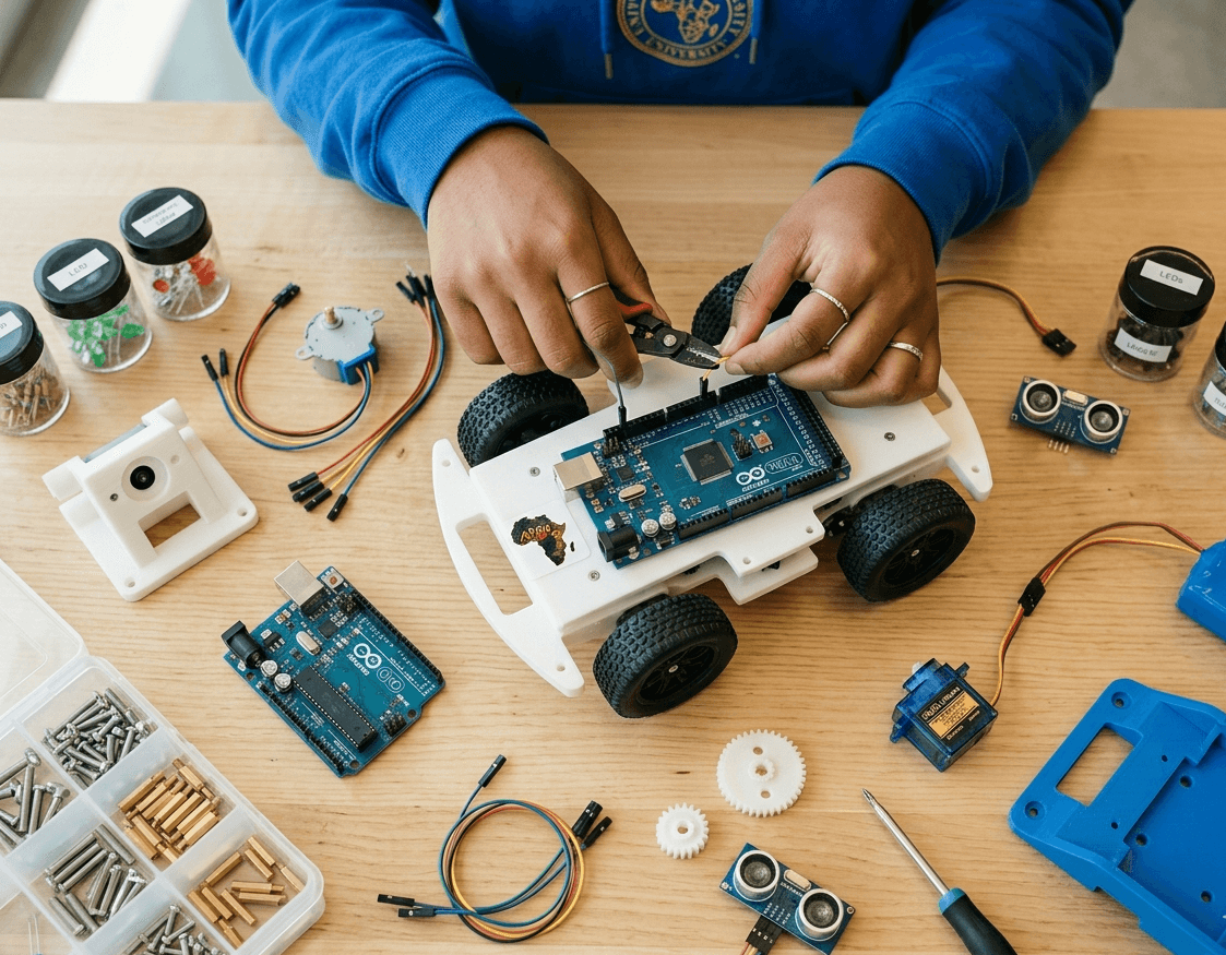 Hands assembling an autonomous robot